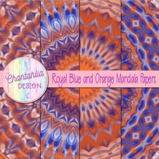 Free royal blue and orange mandala digital papers