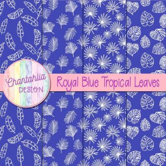 Free royal blue tropical leaves digital papers