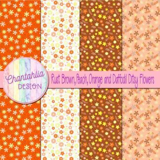 Free rust brown peach orange and daffodil ditsy flowers digital papers