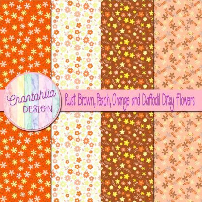 Free rust brown peach orange and daffodil ditsy flowers digital papers