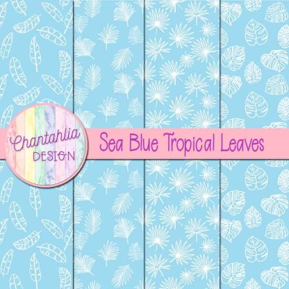 Free sea blue tropical leaves digital papers