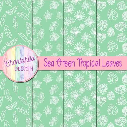 Free sea green tropical leaves digital papers