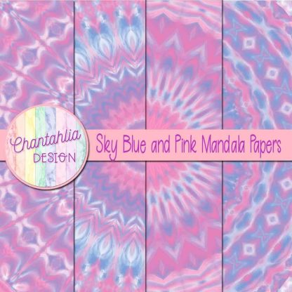 Free sky blue and pink mandala digital papers