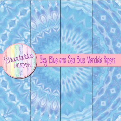 Free sky blue and sea blue mandala digital papers