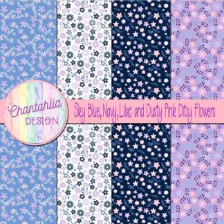 Free sky blue navy lilac and dusty pink ditsy flowers digital papers