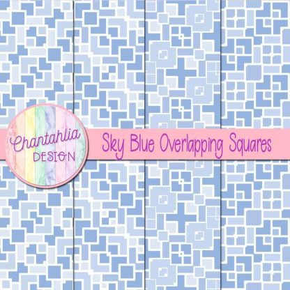 Free sky blue overlapping squares digital papers