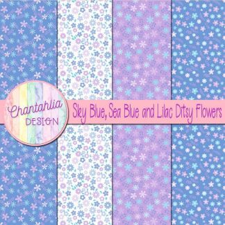 Free sky blue sea blue and lilac ditsy flowers digital papers