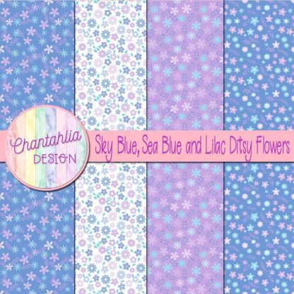 Free sky blue sea blue and lilac ditsy flowers digital papers