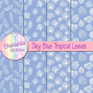Free sky blue tropical leaves digital papers