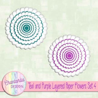 Free teal and purple layered paper flowers