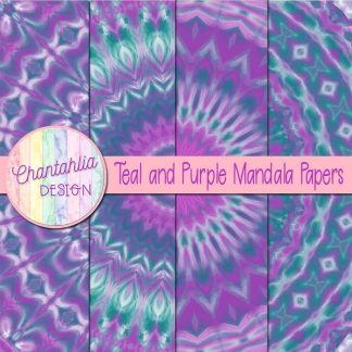 Free teal and purple mandala digital papers