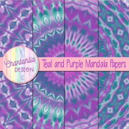 Free teal and purple mandala digital papers