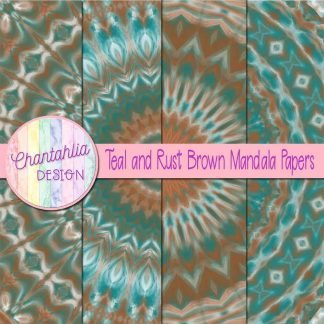 Free teal and rust brown mandala digital papers
