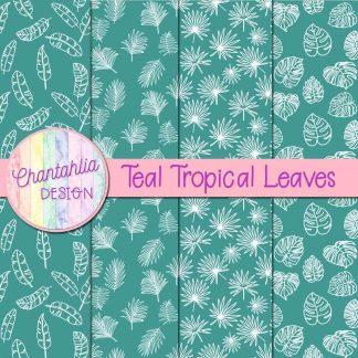 Free teal tropical leaves digital papers