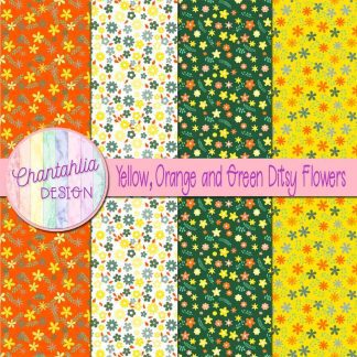 Free yellow purple orange and navy ditsy flowers digital papers
