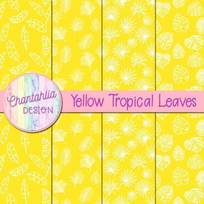 Free yellow tropical leaves digital papers