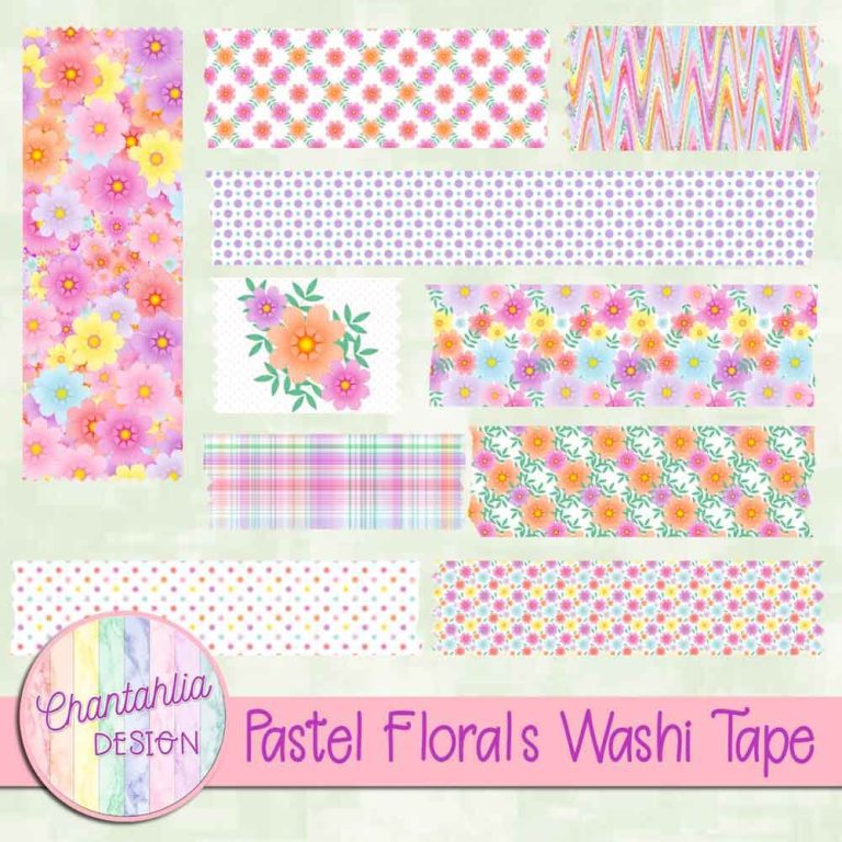 Free Washi Tape in a Pastel Florals Theme for Digital Scrapbooking