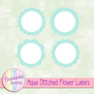 Free aqua stitched flower labels