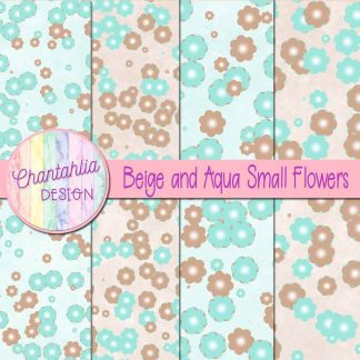 Free beige and aqua small flowers digital papers