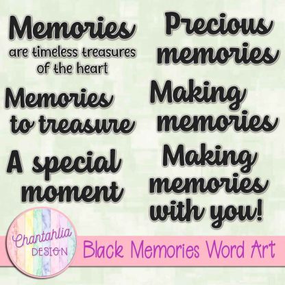 Free black memories word art