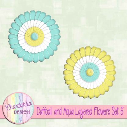 Free daffodil and aqua layered paper flowers set 5