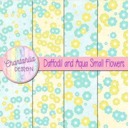 Free daffodil and aqua small flowers digital papers