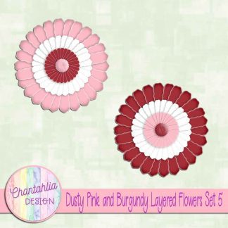 Free dusty pink and burgundy layered paper flowers set 5