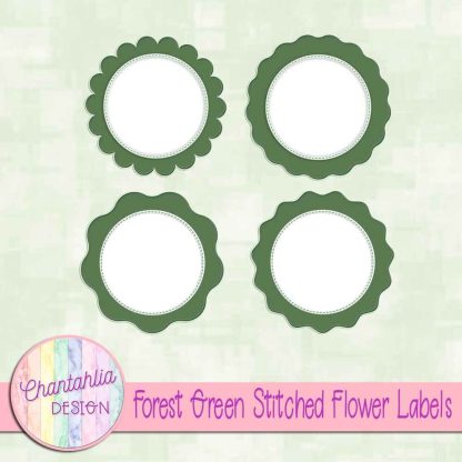 Free forest green stitched flower labels