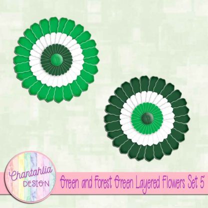 Free green and forest green layered paper flowers set 5