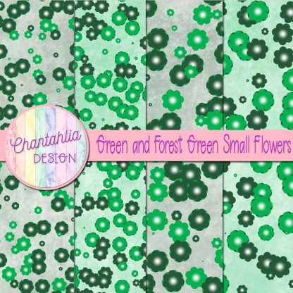 Free green and forest green small flowers digital papers