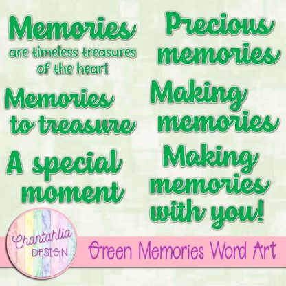 Free green memories word art