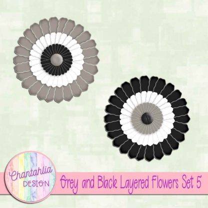 Free grey and black layered paper flowers set 5