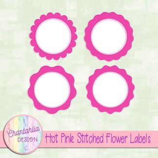Free hot pink stitched flower labels