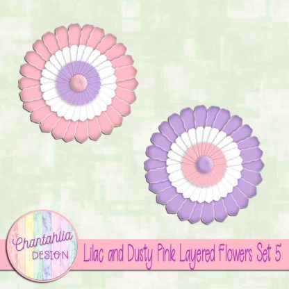 Free lilac and dusty pink layered paper flowers set 5