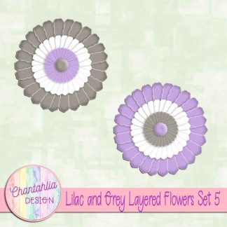Free lilac and grey layered paper flowers set 5