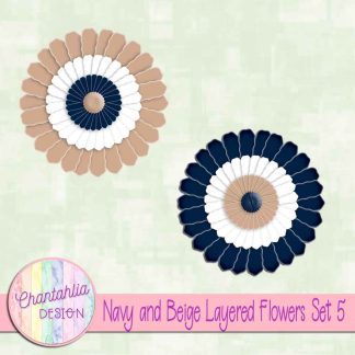 Free navy and beige layered paper flowers set 5