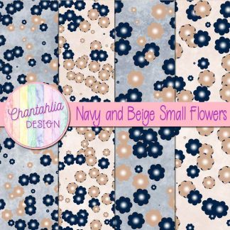 Free navy and beige small flowers digital papers