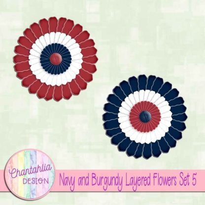 Free navy and burgundy layered paper flowers set 5