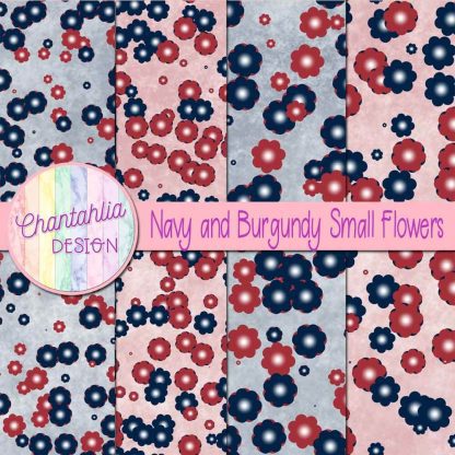 Free navy and burgundy small flowers digital papers