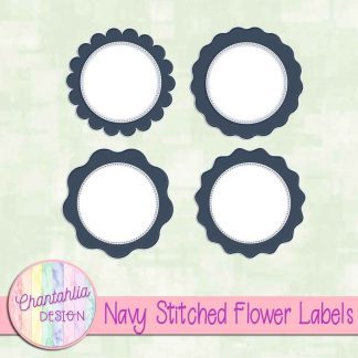 Free navy stitched flower labels