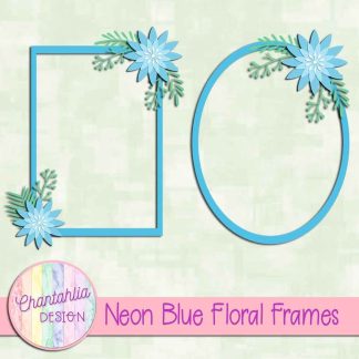Free neon blue floral frames