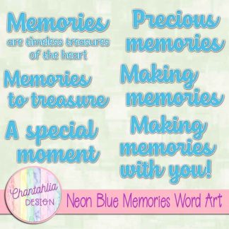 Free neon blue memories word art