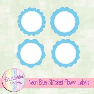 Free neon blue stitched flower labels
