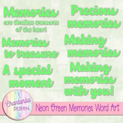 Free neon green memories word art