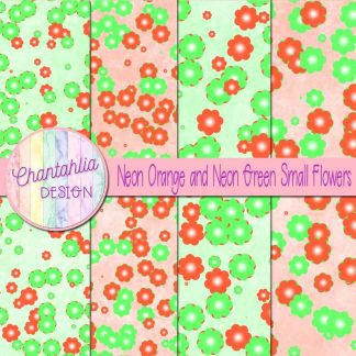 Free neon orange and neon green small flowers digital papers