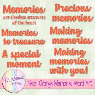 Free neon orange memories word art