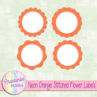 Free neon orange stitched flower labels