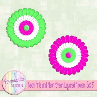 Free neon pink and neon green layered paper flowers set 5