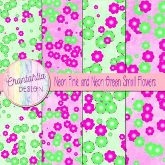 Free neon pink and neon green small flowers digital papers
