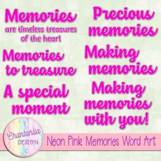 Free neon pink memories word art